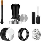 6 PCS Espresso Tools Set,Espresso Tamper,Coffee Distributor,Puck Screen,Dosing Funnel,Coffee Brush And WDT Tool,Espresso Accessories Kit Barista Tools (Black, 53mm) by DELERKE