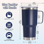 20 oz Tumbler with Handle and Lid Insulated Travel Coffee Mug Navy 12P - Image 6