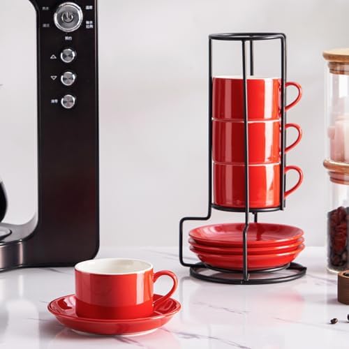 4 OZ Porcelain Stackable Espresso Cups and Metal Stand Set of 4 - Image 5