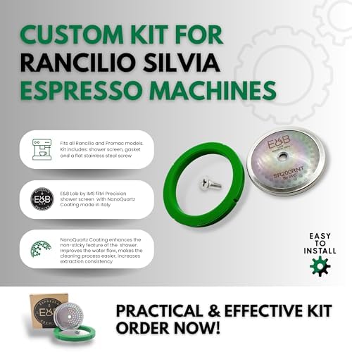 Custom Tune Up Kit 3in1 for Rancilio Silvia. IMS Nanotech Reinforced Screen SRT200NT, Cafelat Gasket - Green, Flat Screw - Image 4