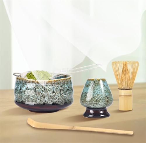 LUNCHS 5-Piece Set Matcha Whisk and Bowl Bamboo Matcha Scoop and Stainless Sifter Matcha Kit Suitable for Living Room and Study Matcha Whisk Set(Black) - Image 2