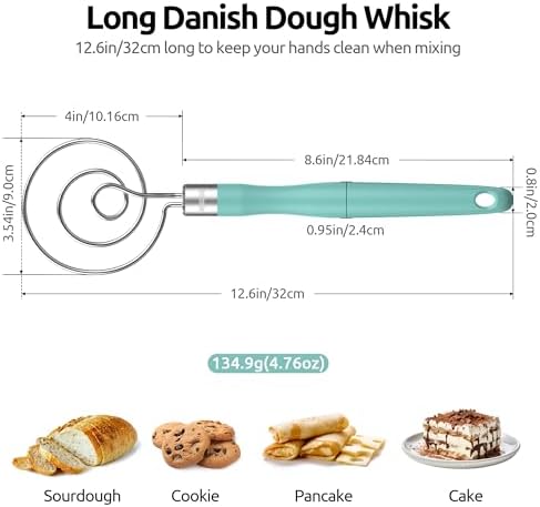 U-Taste 18/8 Stainless Steel 3.35in Medium Fine Mesh Strainer and 12.6in Stainless Steel Danish Dough Whisk (Aqua Sky) - Image 3