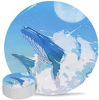 Blue Whale Drink Coasters Set of 6, Absorbent Round Ceramic Coasters for Desk, Clouds Natural Landscape Cup Mats for Home Kitchen Office Party Coffee Table Decoration Supplies by Unknown