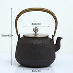 Cast Iron Teapot with Copper Handle/Lid, Pig Iron Teapot Cast Iron Tea Kettle 1200ml Retro Japanese Style Tetsubin Iron Teapot for Charcoal Stove Induction Cooker (Beast head) - Image 3
