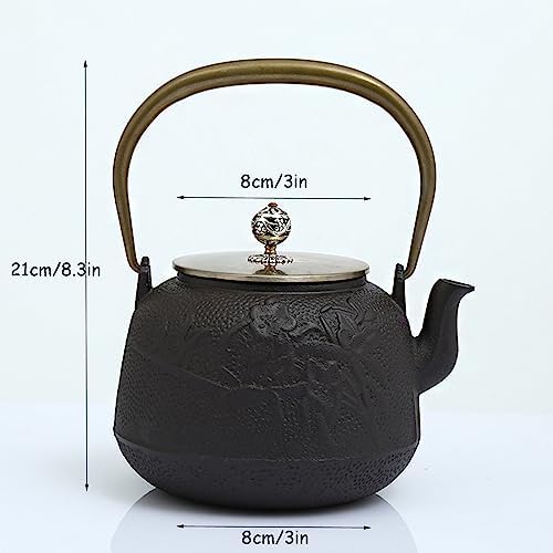 Cast Iron Teapot with Copper Handle/Lid, Pig Iron Teapot Cast Iron Tea Kettle 1200ml Retro Japanese Style Tetsubin Iron Teapot for Charcoal Stove Induction Cooker (Beast head) - Image 3