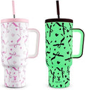 Meoky Glow in the Dark Tumbler: 40 oz Tumbler with Handle and Straw- Stainless Steel Insulated Tumbler for Car Cup Holders - Travelers Commuters Workers (1 Pack, Pink Bow) by MEOKY