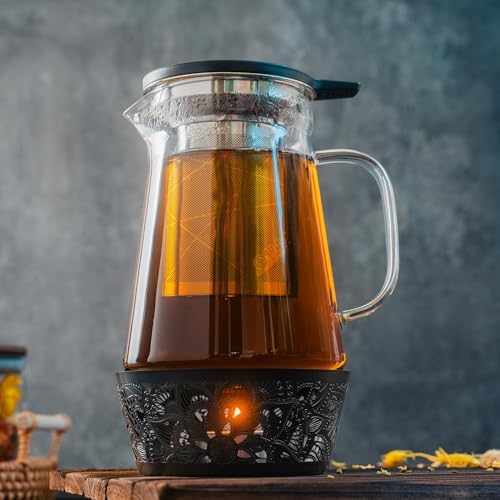 Elegant Glass Teapot with Built-In Tea Infuser & Stainless Steel Candle Warmer Base - 500ml, Premium Gift Set for Tea Lovers, Perfect for Brewing and Keeping Tea Warm (500ml) - Image 5