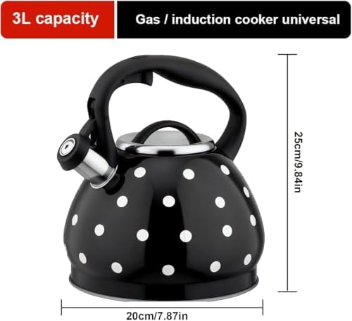 2026 Upgraded Whistling Tea Kettle Stovetop, 3.2qt 304 Stainless Steel Teapot with Polka Dot Design, Retro Cool Touch Teakettle for Gas Induction Electric Stove Black/White 3.2 Quarts - Image 2