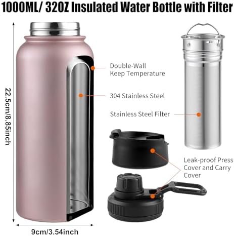 Sivaphe Infuser Water Bottle with Removable Strainer for loose leaf Tea 18/8 Stainless Steel 32 oz Insulated Tea Tumbler Gift for Women Rosegold - Image 4