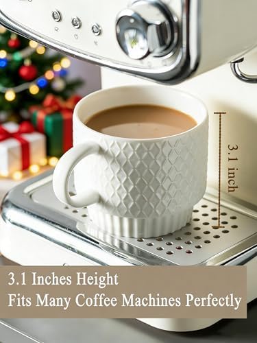 Gomakren Stackable 13oz Coffee Mugs Set of 4 with Stand & Spoons, White - Image 2