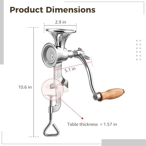 304 Stainless Steel Manual Coffee Grinder, Hand Crank Powder Mill with Cone Grinding Head, Spring Adjustment, Table Clamp, for Dry Grains, Spices and Seasonings, 5.1 x 2.9 x 10.6 in - Image 4