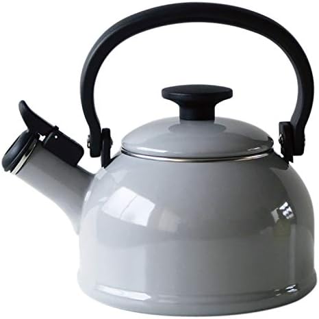 Fuji Enamel CTN-1.6WK.LG Whistling Kettle, Induction Compatible, Cotton, 0.4 gal (1.6 L), Light Gray by FUJIHORO