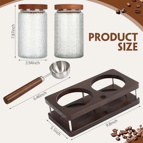 Suclain Glass Coffee Grounds Container with Shelf 2 x 34 oz Glass Coffee Bean Storage Canisters with Airtight Thread Lid and Measuring Spoon Food Storage Jars for Kitchen Sugar(Classic Style) - Image 2