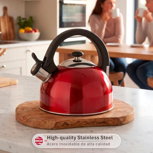 Magefesa Sabal Stainless Steel Whistling Tea Kettle, 2.1 Qt, Drip-Free Pouring Spout, Ergonomic Handle, Removable Lid - Image 3