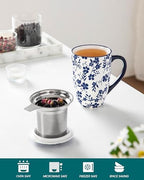 vancasso SELENE Porcelain Tea Mug, 18 oz Porcelain Tea Cup with Infuser and Lid Steeps Loose Leaf Tea, Microwave & Dishwasher Safe, Five-Leaf Clover - Image 3