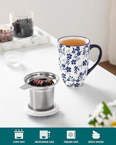 vancasso SELENE Porcelain Tea Mug, 18 oz Porcelain Tea Cup with Infuser and Lid Steeps Loose Leaf Tea, Microwave & Dishwasher Safe, Five-Leaf Clover - Image 3