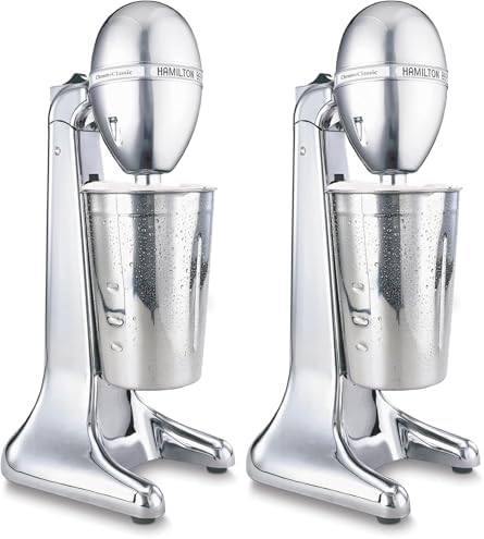 Hamilton Beach DrinkMaster Electric Drink Mixer, Retro Milkshake Maker & Milk Frother, 2 Speeds, Extra-Large 28 oz. Stainless Steel Cup, Classic Chrome (Pack of 2) by HamiltonBeach