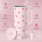 SANDJEST Strawberry Tumbler with Handle 40oz – Insulated Stainless Steel Travel Coffee Mug Cup for Girls Women, Gift for Christmas, Birthday - Image 2
