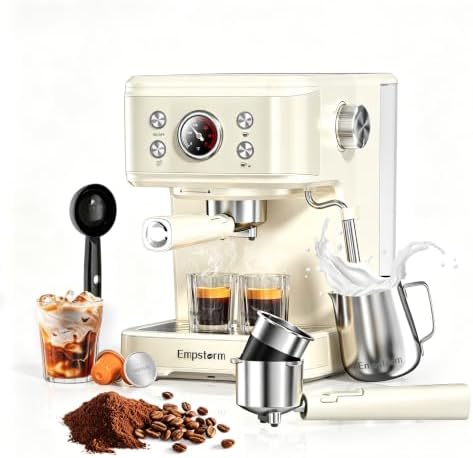 Empstorm 04E 20 Bar Espresso Machine with Milk Frother Steam 1100W White by Empstorm