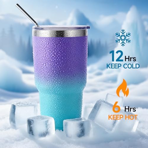 Volhoply 30oz Insulated Tumbler with Lid and Straw, Double Wall Inner & Outer 304 Stainless Steel Tumblers Bulk, Powder Coated Coffee Cup for Office, Home, Travel (Purple Bule,8 Pack) - Image 4