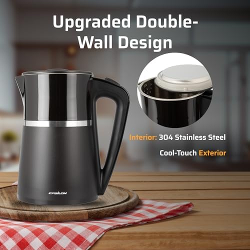 Epsilon Electric Kettle 1100W - 1.7L, Electric Tea Kettle with Boil Dry Protection and Auto Shut-Off, Fast Boil Electric Tea Kettle, Double Wall Stainless Steel, Removable Top and BPA Free - Image 3