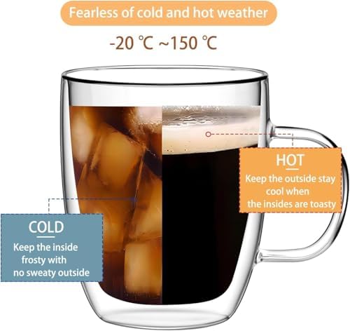 Double Wall Glass Coffee Mugs with Handle, 12 oz Set of 4 - Image 4