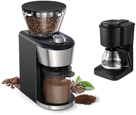 Conical Burr Coffee Grinder Electric, Adjustable Coffee Bean Grinder with 35 Precise Grind Setting for 2-12 Cup, Black (Coffee grinder+Coffee maker) by Vuenyrun