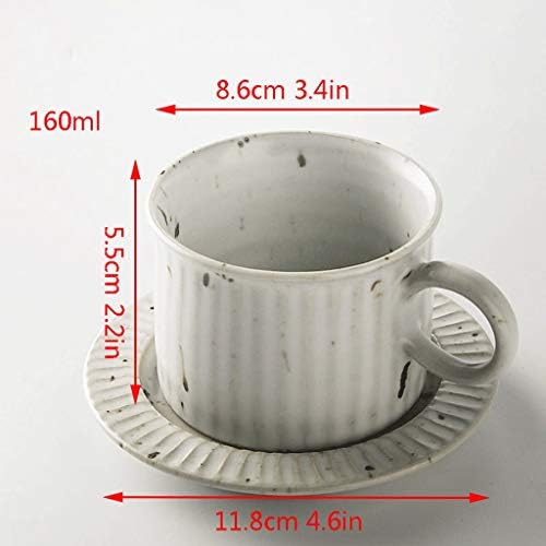 Coffee Cup Vintage Ceramic Latte Art Cappuccino Barista Cup with Saucer Stoneware Mug Couple Cup, Vertical Stripe Appearance，5.4 Oz Tea Cup(Orange) - Image 2