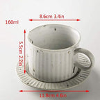 Coffee Cup Vintage Ceramic Latte Art Cappuccino Barista Cup with Saucer Stoneware Mug Couple Cup, Vertical Stripe Appearance，5.4 Oz Tea Cup(Orange) - Image 2