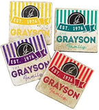 Infusion Colorful Grayson Family Name & Year Stripe Design - Personalized Tumbled Travertine Coasters - Set of 4 by Infusion