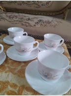 SODEF Set of 5 Arcopal Style Glass Cups and Saucers, White, 1 Liter Capacity, Vintage Design, Durable Porcelain Alternative for Coffee or Tea, appropriate for Home Kitchenware Collection - Image 7