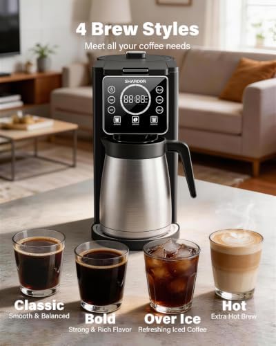 SHARDOR Single Serve & Carafe Coffee Maker, Hot & Iced Coffee Machine for K Cup Pods & Grounds, 6-32oz Brew Sizes, 95oz Removable Water Reservoir, 5 Cup Thermal Carafe, 24H Programmable, Matte Black - Image 5
