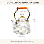 MACKENZIE-CHILDS Tea Kettle, 2 Quarts, Gray-and-White Sterling Check - Image 4