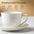 8 Ounce Porcelain Cappuccino Cups with Saucers - Set of 4, Perfect for Specialty Coffee Drinks, Latte, Cafe Mocha and Tea, Ivory White - Image 2