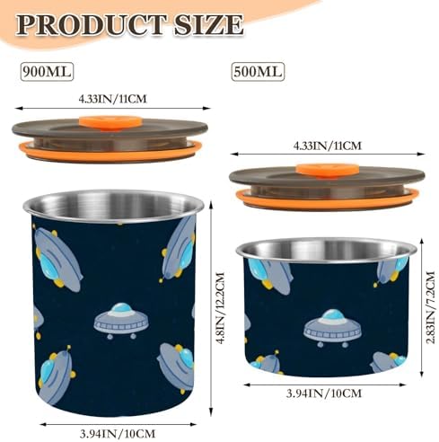 Cartoon Cute Blue-gray Spaceship Designed Food Containers With Lids Stainless Steel Containers For Food Storage Push Button Coffee Canister - Image 3