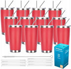 Pandance 20oz Stainless Steel Insulated Tumblers Bulk, Red, 12 Pack by Pandance