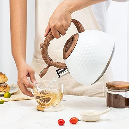 Stovetop Kettle 2.8L Stainless Steel Whistling Kettle Stovetop Teakettle Teapot Handle Kitchen for Gas Stove Induction Cooker Kettles for Stove(White) - Image 2