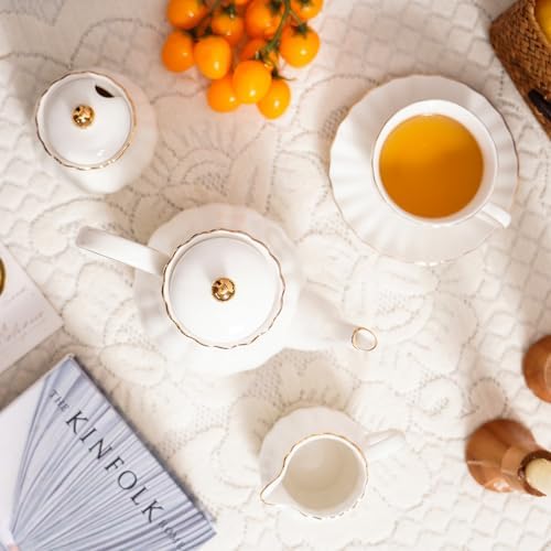 Agyiuns Tea Pot, Porcelain Teapot 37oz，tea pots for tea party，Tea Infuser Pots for Blooming loose Leaf Tea(White) - Image 6
