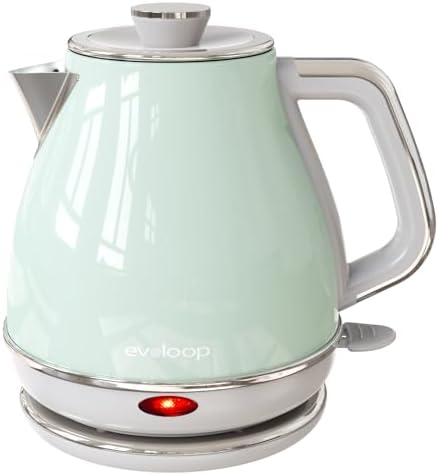 Evoloop Electric Tea Kettle, 1500W /1.0L Hot Water Boiler Heater Pot, Retro Small Electric Kettle, 100% Stainless Steel BPA Free Electric Teapot, Auto Shut-Off & Boil-Dry Protection by evoloop