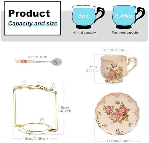 YOLIFE Tea Cups and Saucers Set of 6, 8 OZ Flowering Shrubs(with Gift Box) - Image 2
