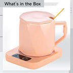 Mug Warmer Set, Ceramic Mug with Heating Pad, 55°C Temperature Control, Present Box, Key Button Operation, Pink, for Coffee and Tea, Desk Use, Home or Office, Daily Drinks, EU Version - Image 4