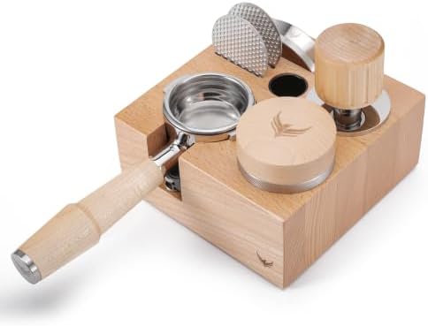 Espresso Accessories Kit 58mm For Rocket, ECM, Lelit Bianca, Profitec and all E61 Group Head – Maple Portafilter, Tamper, Coffee Distributor, Tamping Station & Dosing Funnel and Puck Screen by KNODOS