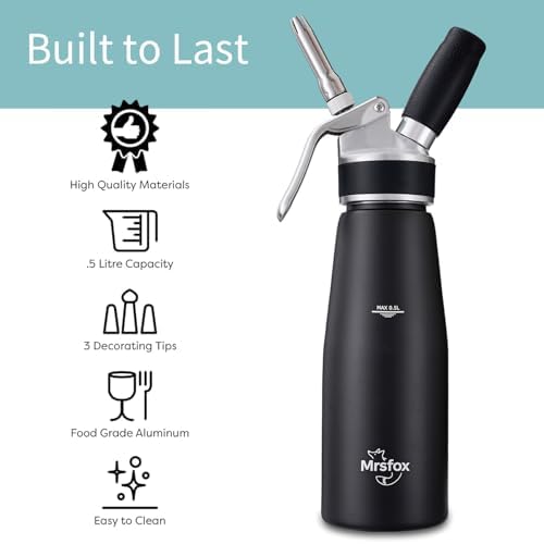 Mrsfox Professional Aluminum Whipped Cream Dispenser – 500 mL (Black) - Image 4