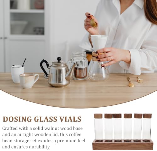 Beaupretty Glass Coffee Bean Storage Rack with Wooden Base, 6 Vials - Image 5