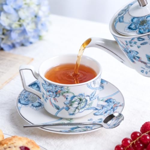 Porcelain Tea Set with Teapot, Teacups, Saucers and Spoons, NX048 - Image 5