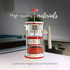 Simpli Press French Press Coffee & Tea Maker - Easy Cleanup & Customizable Smooth Coffee - Patented - Plastic-Free Premium Stainless Steel 34 oz - Red Color - Image 3