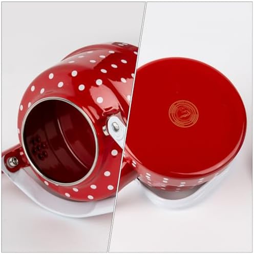 Toyvian Red Polka Dot Enamel Tea Kettle 7.87X5.51X5.51 in Stovetop Water Boiling Pot for Gas Stove Induction Cooker Heating Tea and Mulled Wine at Home - Image 5