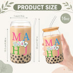 Glass Cups with Lids and Straws, 6Pack, 16oz, Mahjong Game - Image 2