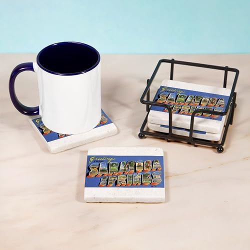 CafePress Saratoga Springs New York Tumbled Stone - Set of 4 Coasters Set of 4 w/holder - Image 4