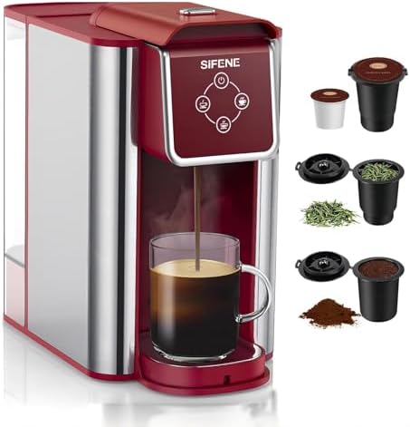 SIFENE 3-in-1 Single Serve Coffee Machine, K-Pod & Tea Brewer, 50 oz, Red by SiFENE
